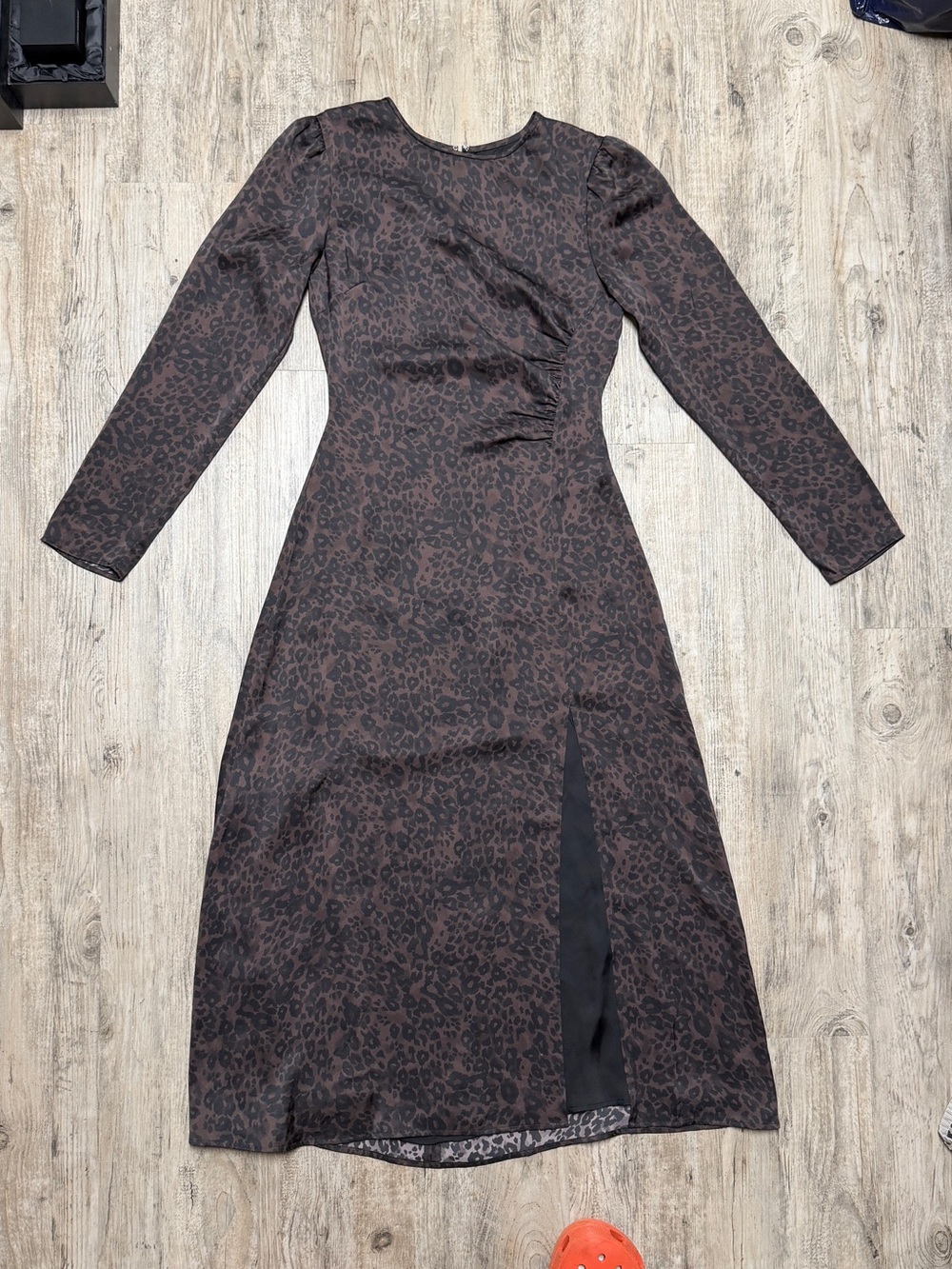 Wilfred Brown Leopard Print Long Sleeve Midi Dress